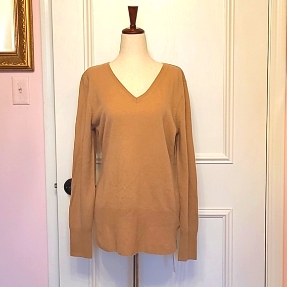 NWT COVINGTON tan cashmere v-neck sweater - Picture 2 of 8